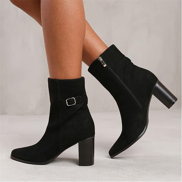 Wheres That From Winter Block Heel Boot With Buckle Detail In Black