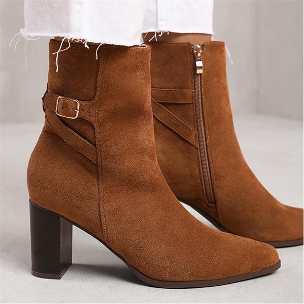 Where’s That From Winter Block Heel Boot With Buckle Detail In Cogna