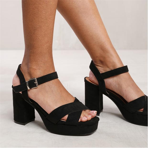 Wheres That From Marcia Wide Fit Black Suede Platform Heels