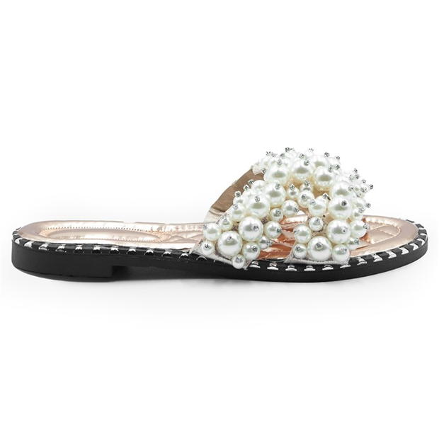 Wheres That From Rose Gold Eve Pearl Embellished Flat Sandals