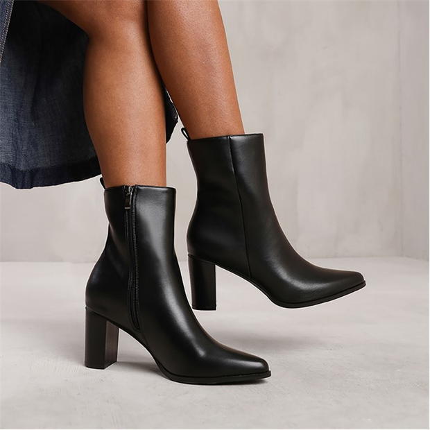 Where’s That From North Block Heel Ankle Boot In Black Faux Leather