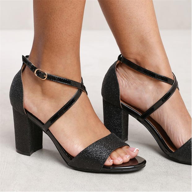 Where’s That From Black Ruth Mid High Block Heel Sandals