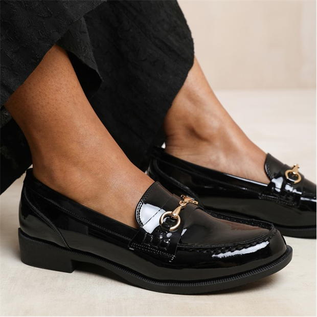 Where’s That From Black Cielo Round Toe Metal Detail Loafers