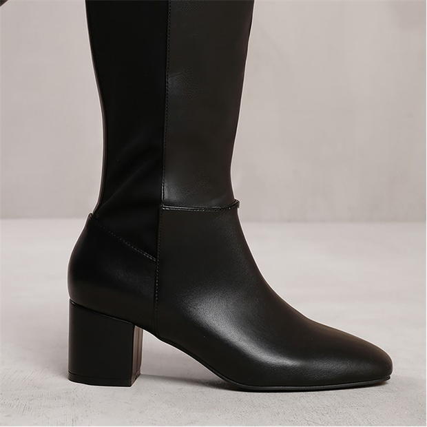 Wheres That From Beau Block Heel Knee High Boots With Side Zip In B