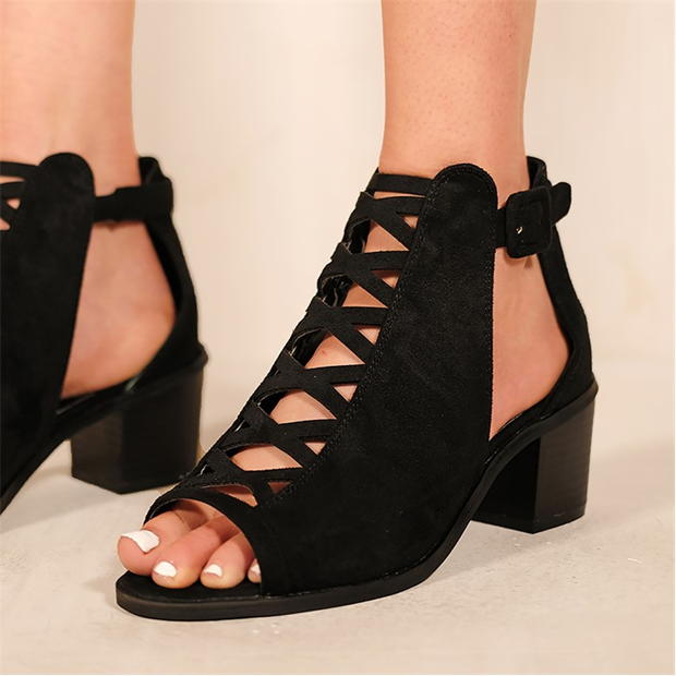 Where’s That From Black Suede Reydah Mid Block Heel Sandals