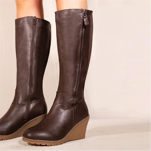 Wheres That From Brown Pu Lara Mid Calf Boots