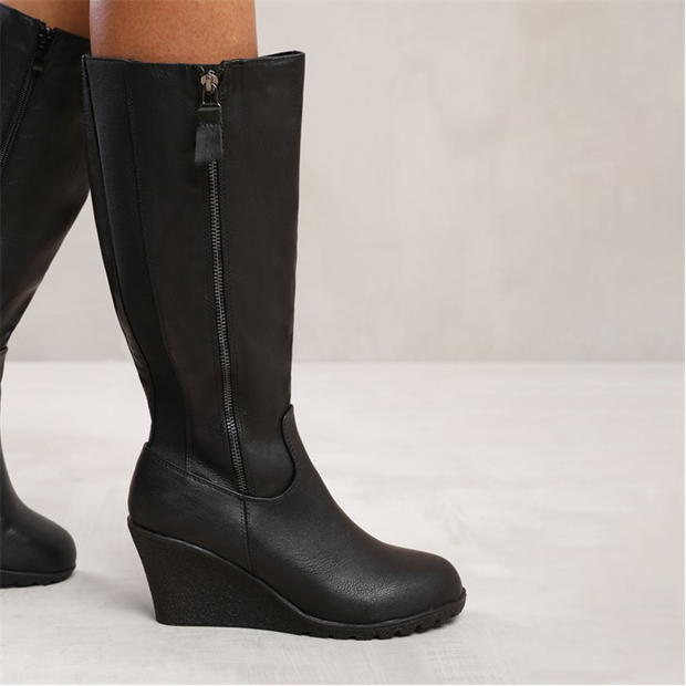 Wheres That From Black Pu Lara Mid Calf Boots