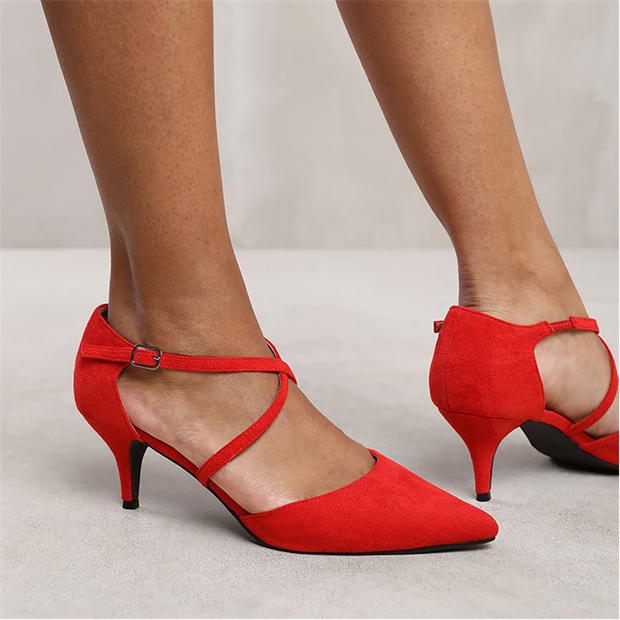 Wheres That From Red Suede Kennedi Low Kitten Heels