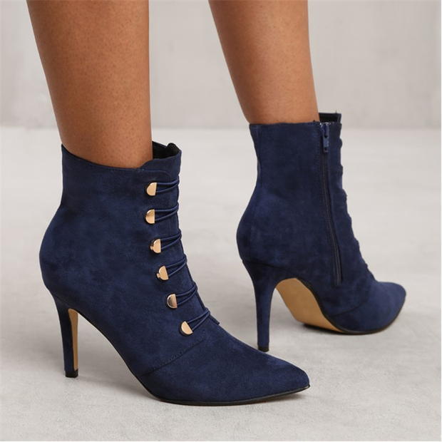 Wheres That From Blue Suede Blythe Mid Heel Ankle Boots