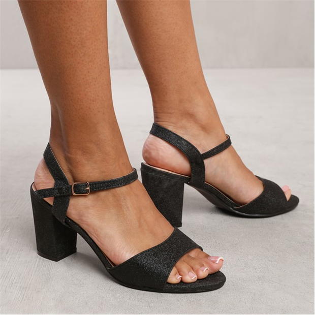 Where’s That From Black Glitter Paityn Low Block Heel Sandals