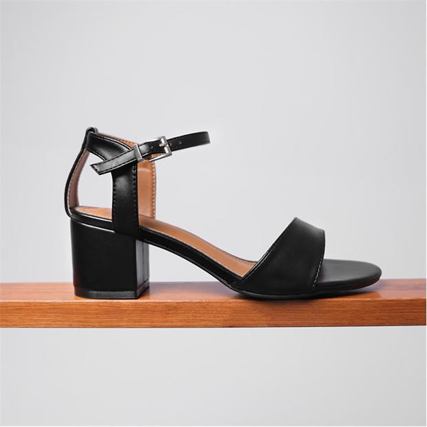 Wheres That From Adrianna Wide Fit  Black PU Strappy Heels