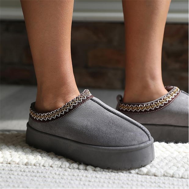 Wheres That From Allegra Grey Faux-Suede Embroidered Ankle Slipper