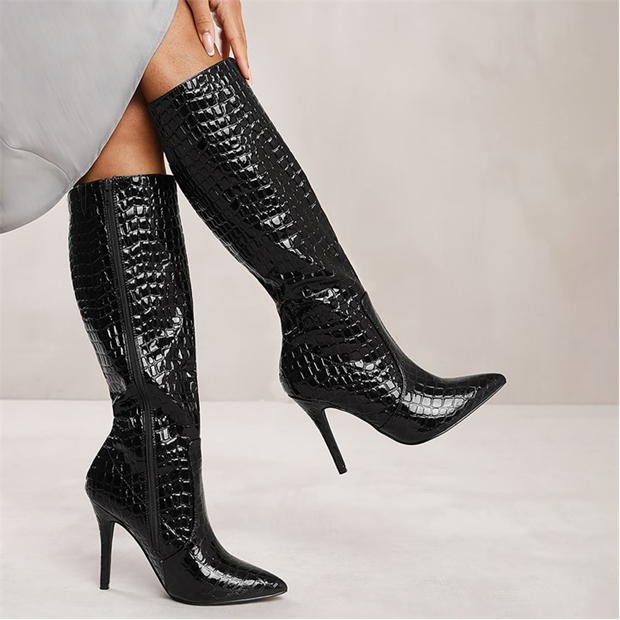 Wheres That From Zoya High Heel Boot In Black Croco Patent