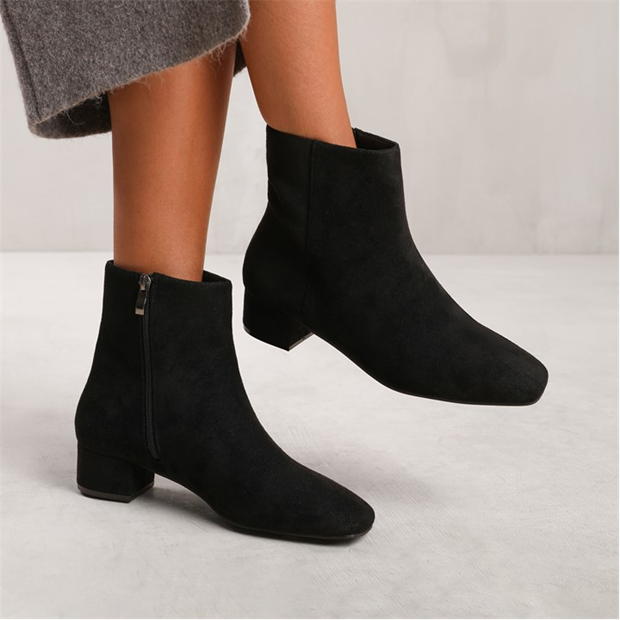 Wheres That From Philadelphia Black Suede Block Heel Ankle Boots