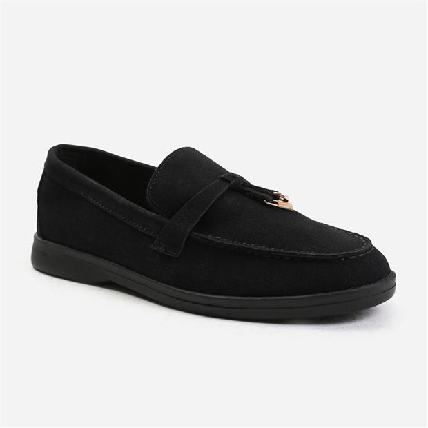 Where’s That From Black Suede Pegasus Slip On Trim Loafers