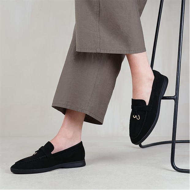 Where’s That From Black Suede Pegasus Wide-Fit Slip On Loafers