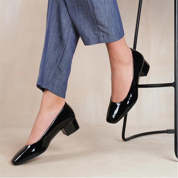 Where’s That From Seattle Black Patent Square Toe Block Heels