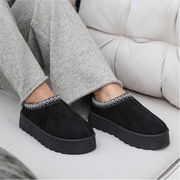 Wheres That From Allegra Black Faux-Suede Embroidered Ankle Slipper