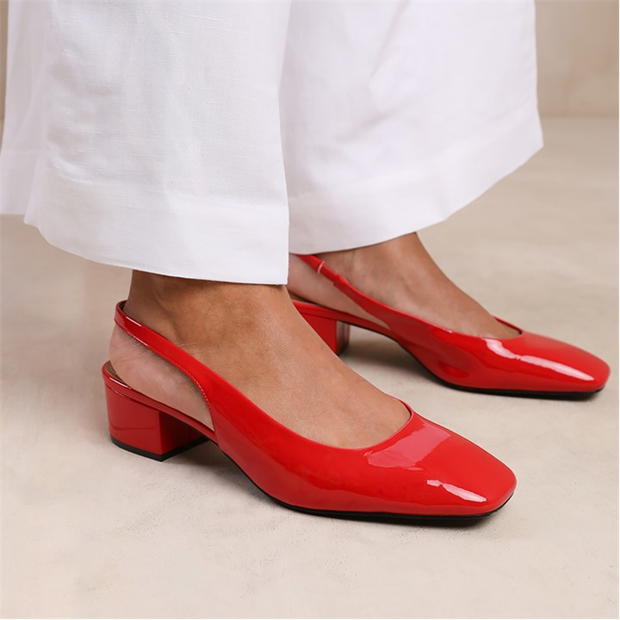 Where’s That From Michigan Red Patent Square Toe Slingback Heels