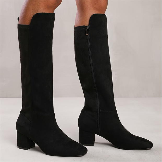 Wheres That From Beau Block Heel Knee High Boots With Side Zip In B