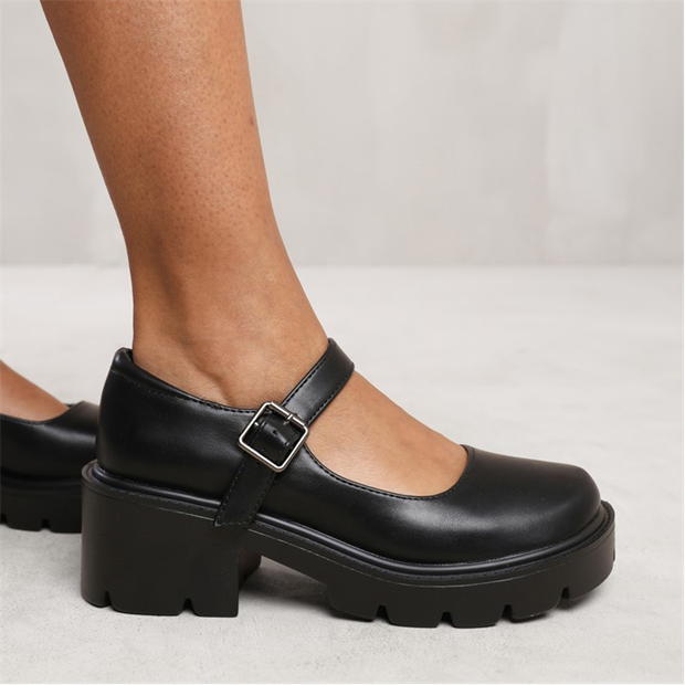 Where’s That From Black Pu Rylee Chunky Platform Retro Loafers