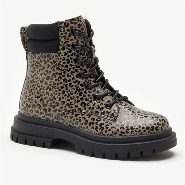 Studio Lace Up Contrast Leopard Ankle Boots