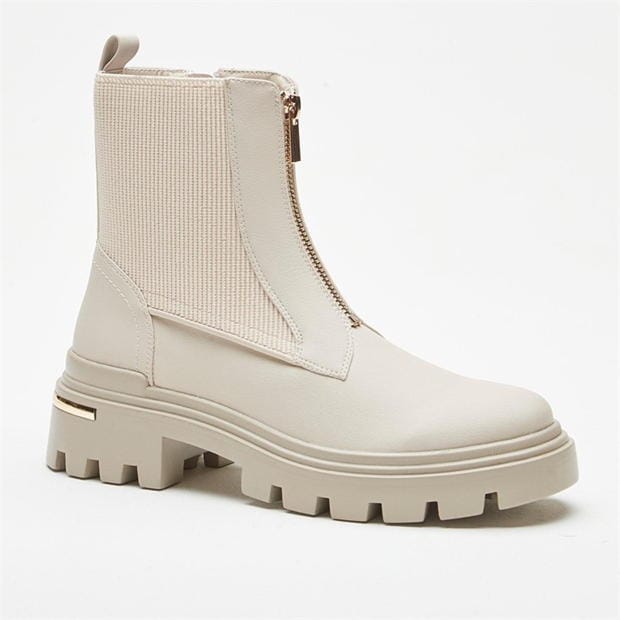Lily Lane Front Chunky Sole Cream Boots