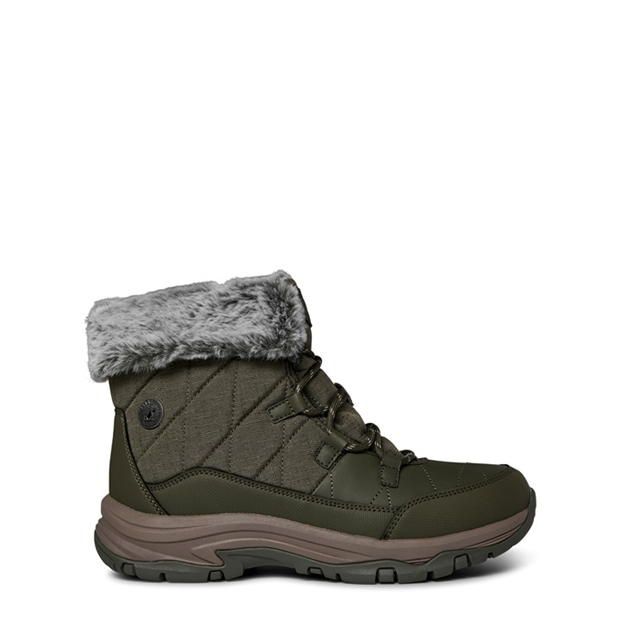 Skechers Fold Over Faux Fur Heavy Mesh Lace Snow Boots Womens