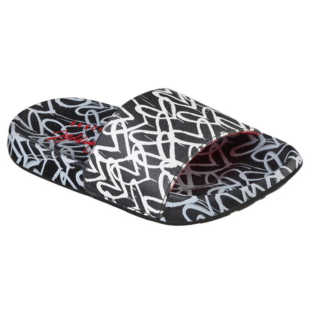 Skechers James Goldcrown Heart Print Slide Sliders Girls