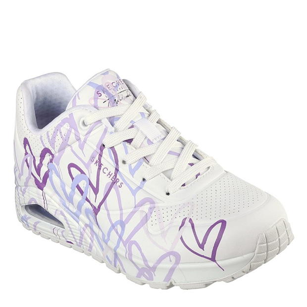 Skechers Goldcrown Graffiti Heart Design Lac Low-Top Trainers Womens