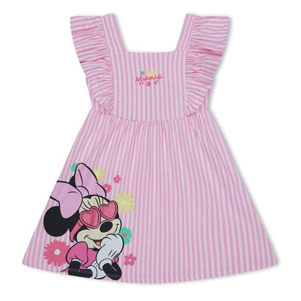 Character Girls Minnie Mouse Frill Sleeve Stripe Dress