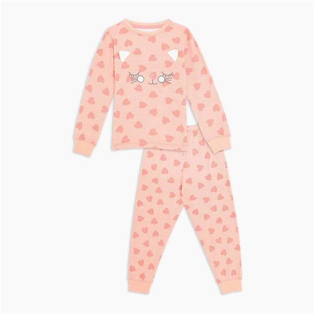 Be You Younger Girls Cat Ribbed Pyjama