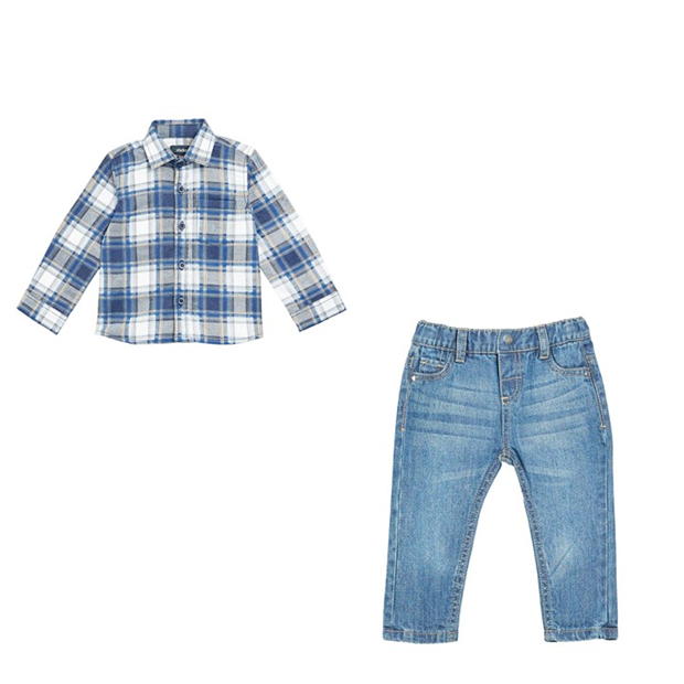 Studio Boy Checked Shirt And Jean Set Multi/blue