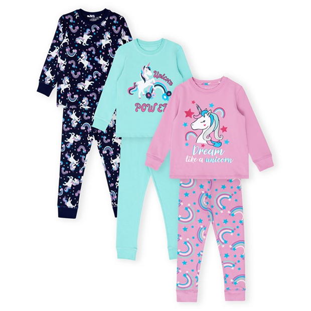 Miso Girls 3 Pack Unicorn Pyjama Set