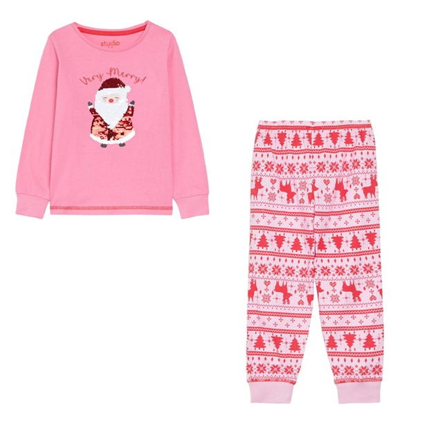 Be You Younger Girls Christmas Reversible Sequin Santa Pyjama