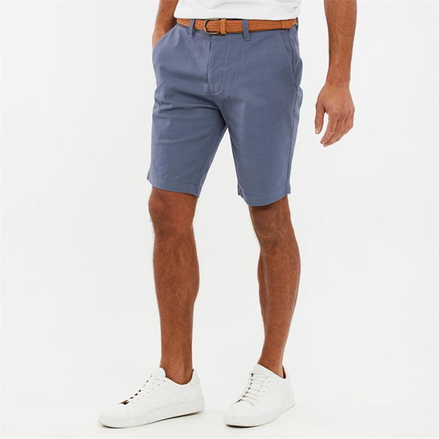 Threadbare Cotton Turn-Up Chino Shorts with Woven Belt