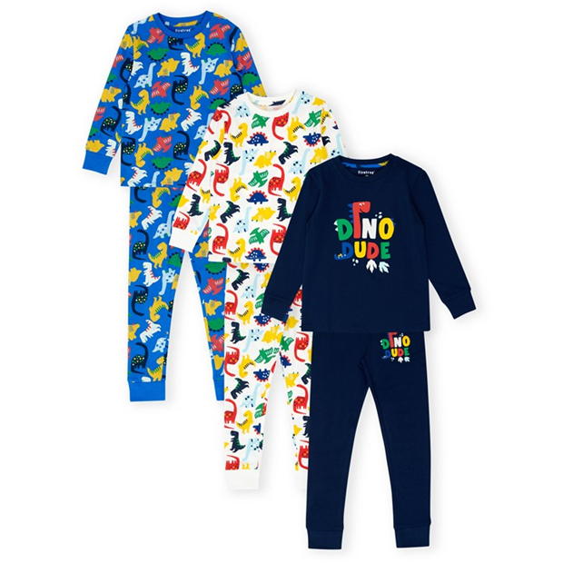 Firetrap Boys 3 Pack Dinosaur Pyjama Set