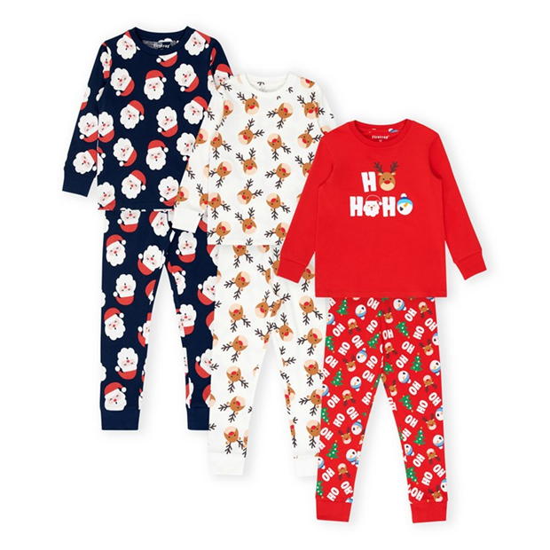 Firetrap Boys Reindeer Christmas 3 Pack Pyjama Set