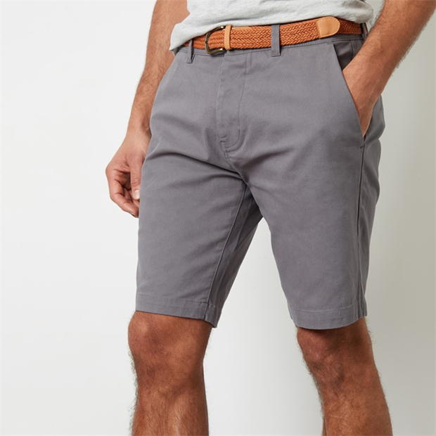 Threadbare Cotton Turn-Up Chino Shorts with Woven Belt