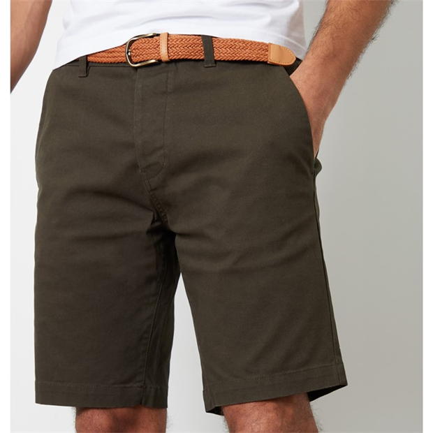 Threadbare Cotton Turn-Up Chino Shorts with Woven Belt