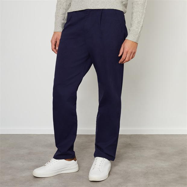 Threadbare Cotton Straight Leg Pleated Chino Trousers With St