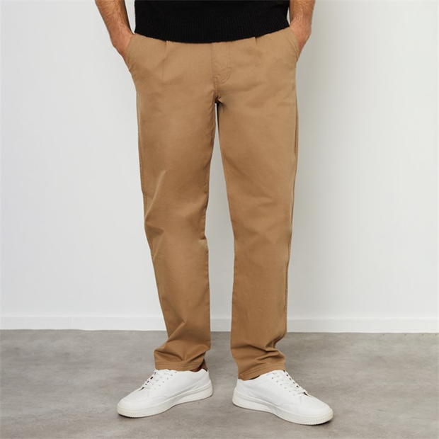 Threadbare Cotton Straight Leg Pleated Chino Trousers With St