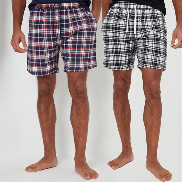 Threadbare 2-Pack Brushed Cotton Flannel Check Lounge Shorts