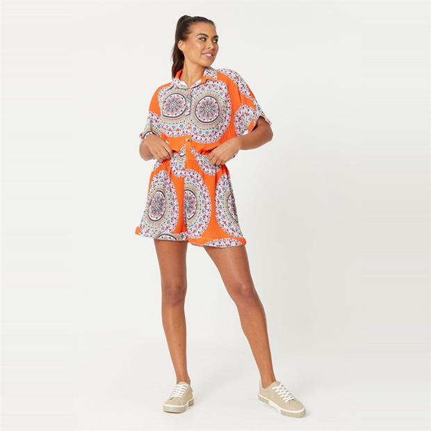 Be You Pleated Print Shirt and Short Co-Ord Set Womens