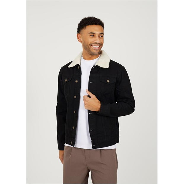 Brave Soul Soul Black Denim Jacket with Detachable Borg Collar