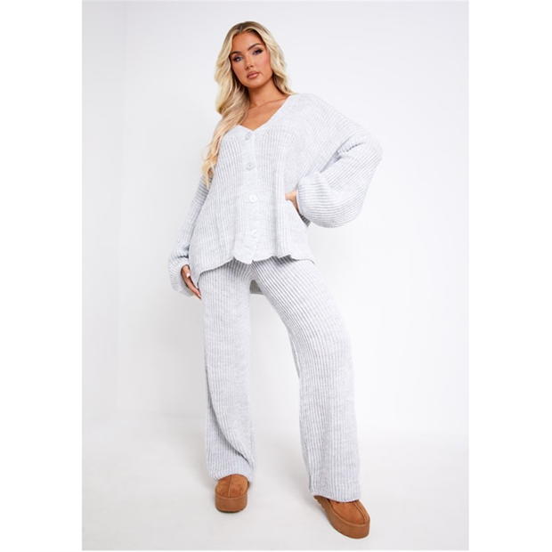 Missy Empire Chantelle Grey Chunky Knit Cardigan & Trouser Set