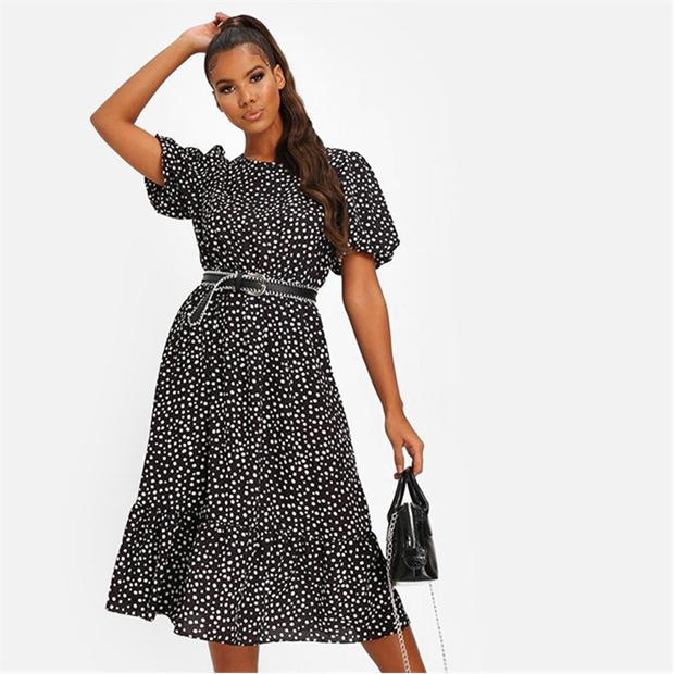 I Saw It First Polka Dot Puff Sleeve Dress