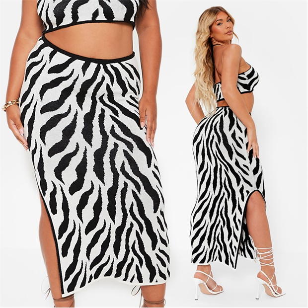 I Saw It First Side Split Zebra Knit Midi Skirt