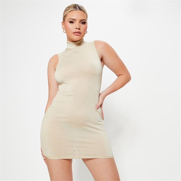 I Saw It First Glitter Stretch High Neck Racer Bodycon Mini Dress