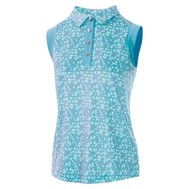 Island Green Golf Floral All Over Print Sleeveless Polo Shirt Ladies